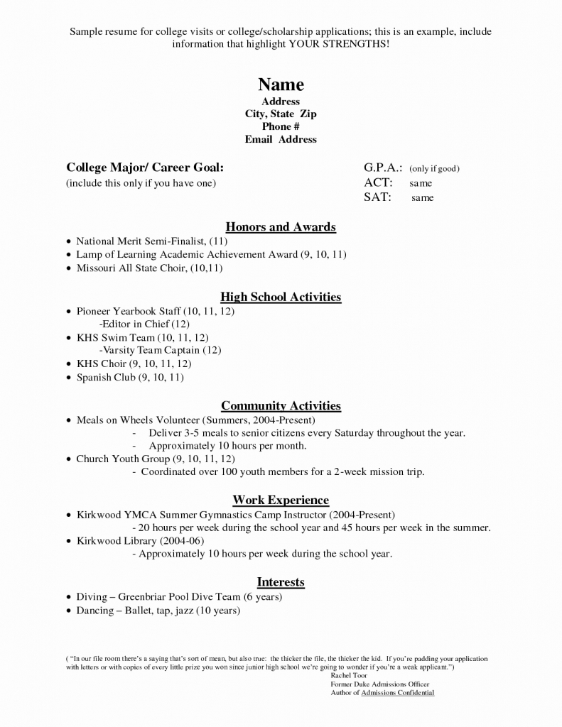 010 Template Ideas Resume For College Students High School Senior