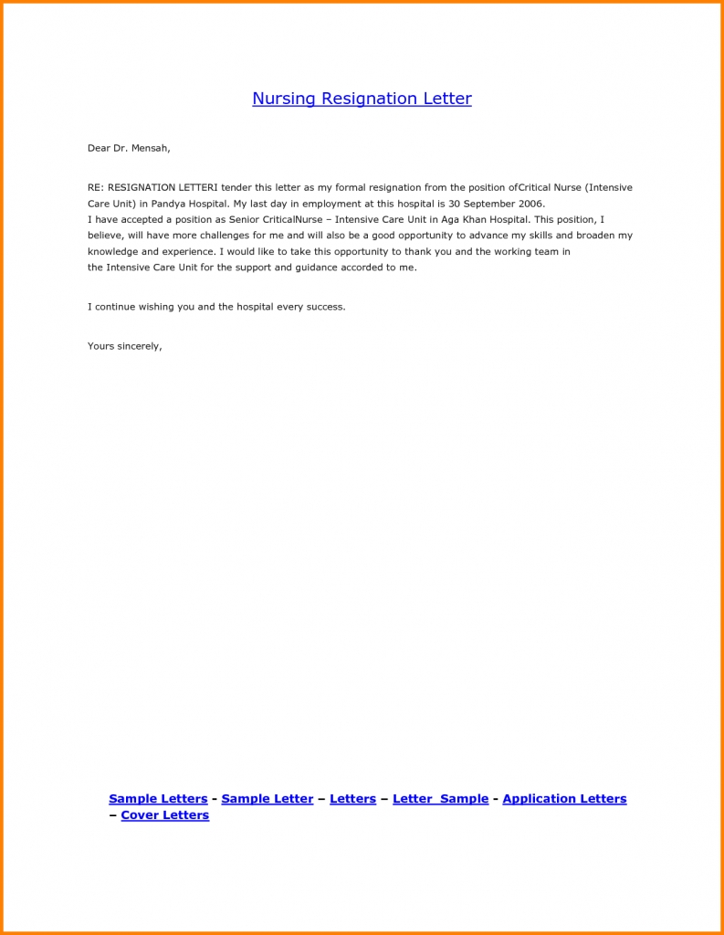 9+ Examples Of Letters Of Resignation For Nurses | West Of Roanoke