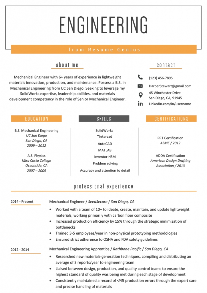 Engineering Resume Example &amp; Writing Tips | Resume Genius