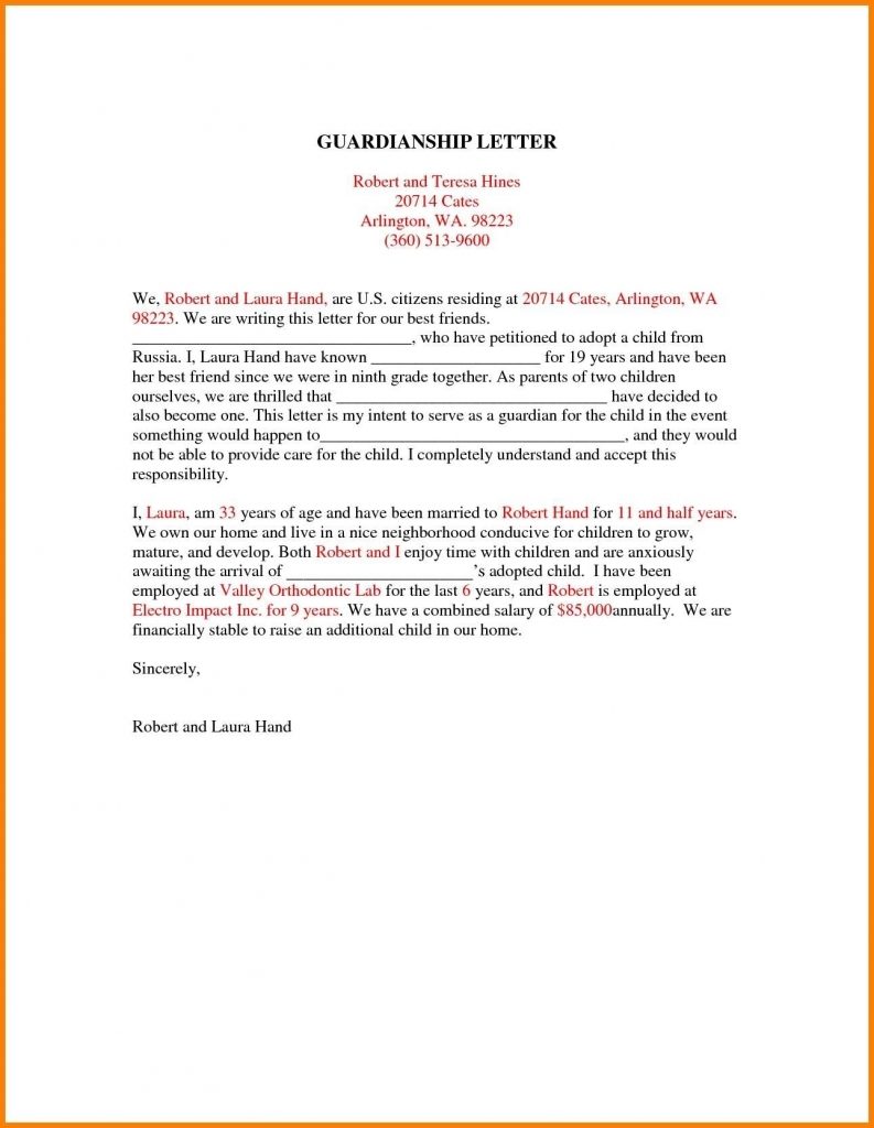 Guardianship Letter Sample | Free Letter Templates