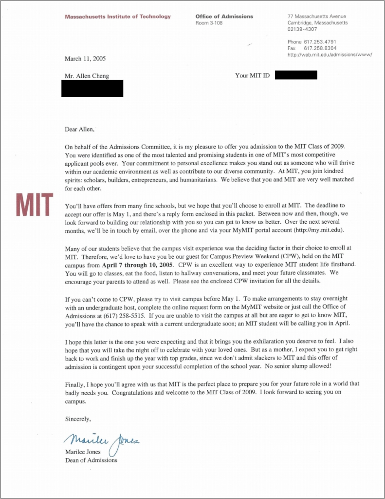 Acceptance Letter To Harvard Free Letter Templates