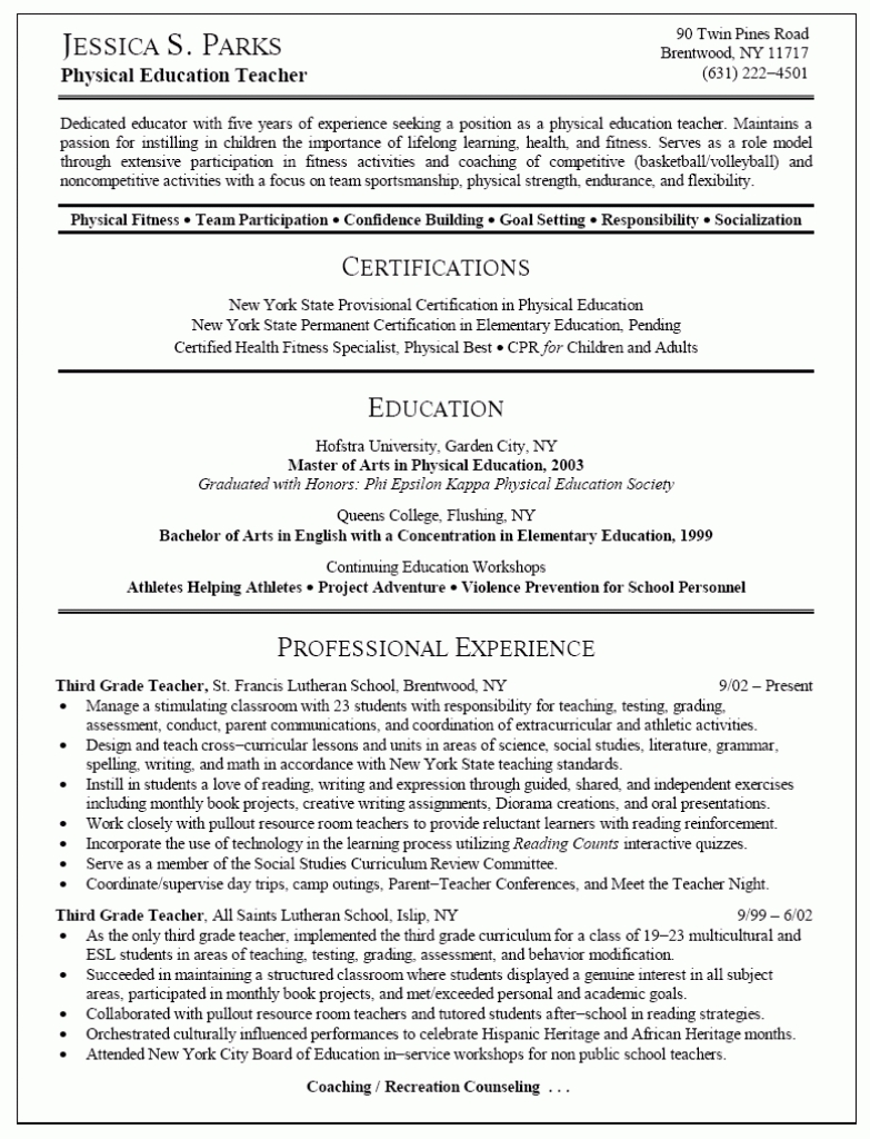 Physical Education Teacher Resume Examples Tipss Und Vorlagen New