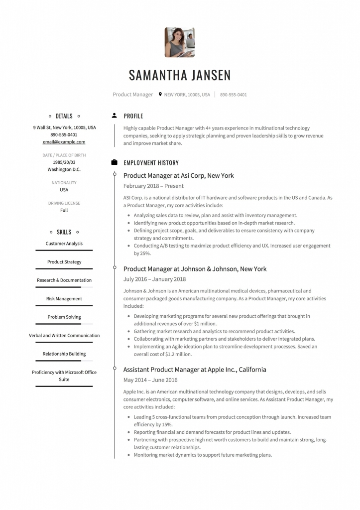 Product Manager Resume Sample, Template, Example, Cv, Formal, Design