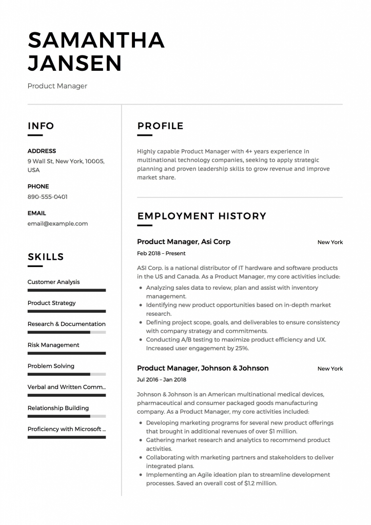 Product Manager Resume Sample, Template, Example, Cv, Formal, Design