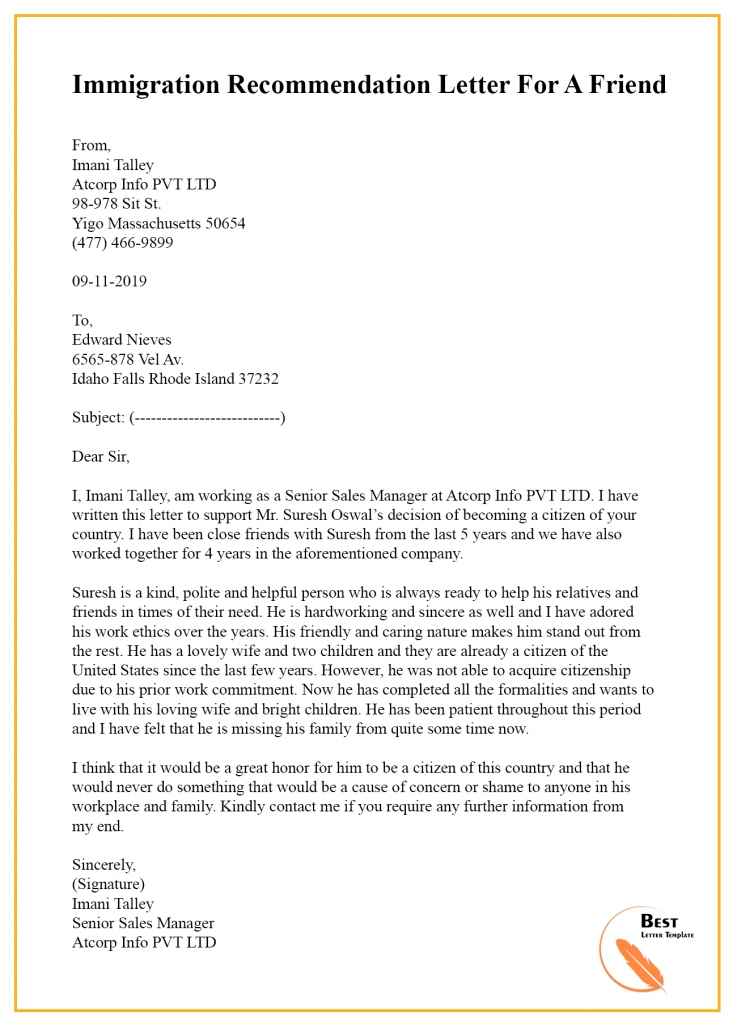 Recommendation Letter For A Friend – Format, Sample &amp; Example | Best
