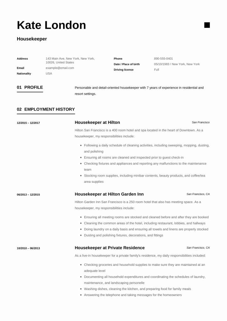 Resume Guide: Housekpeer + 12 Resume Samples | Pdf | 2019