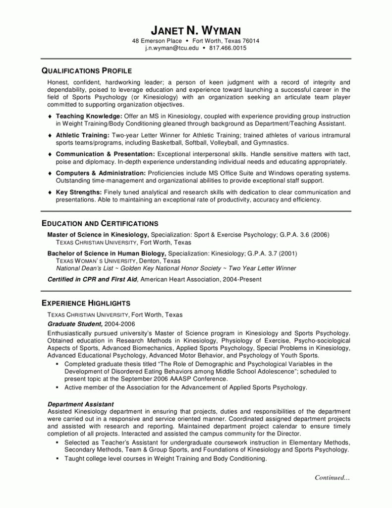 resume example graduate student