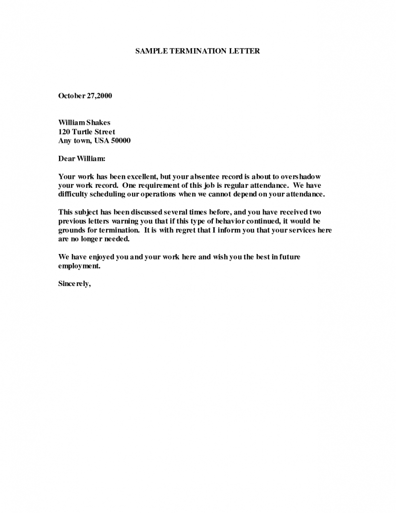 Employee Termination Letter Template 3 Sample Of Employee Termination Letter - Google Search | A Few Things