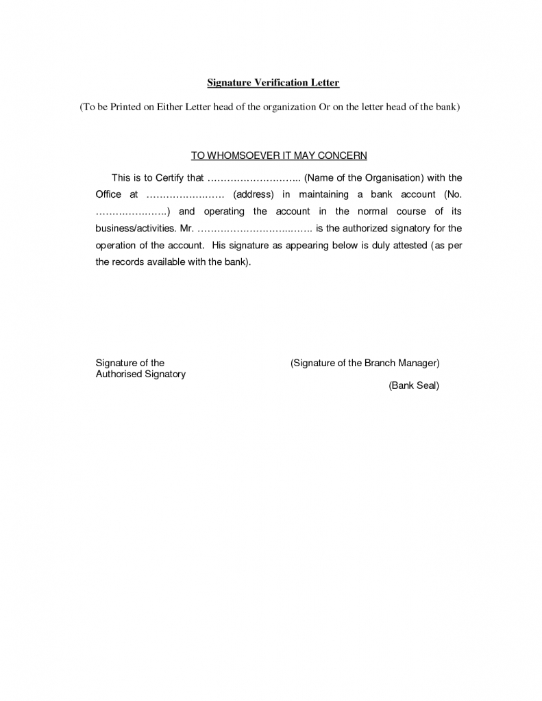 Verification Letter Template 1 Signature Verification Letter Format Best Template Collection Sample