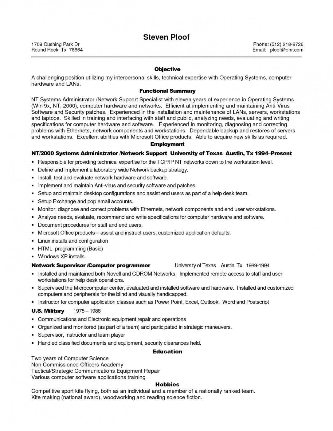 Professional Experience Resume Example