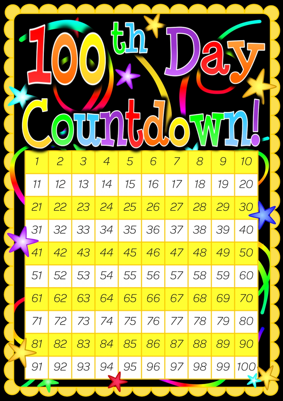 100 Days Countdown Calendar Chart