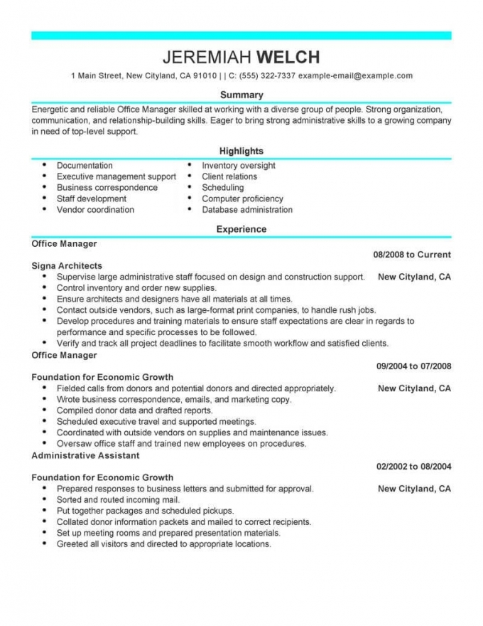 Administration Resume Example