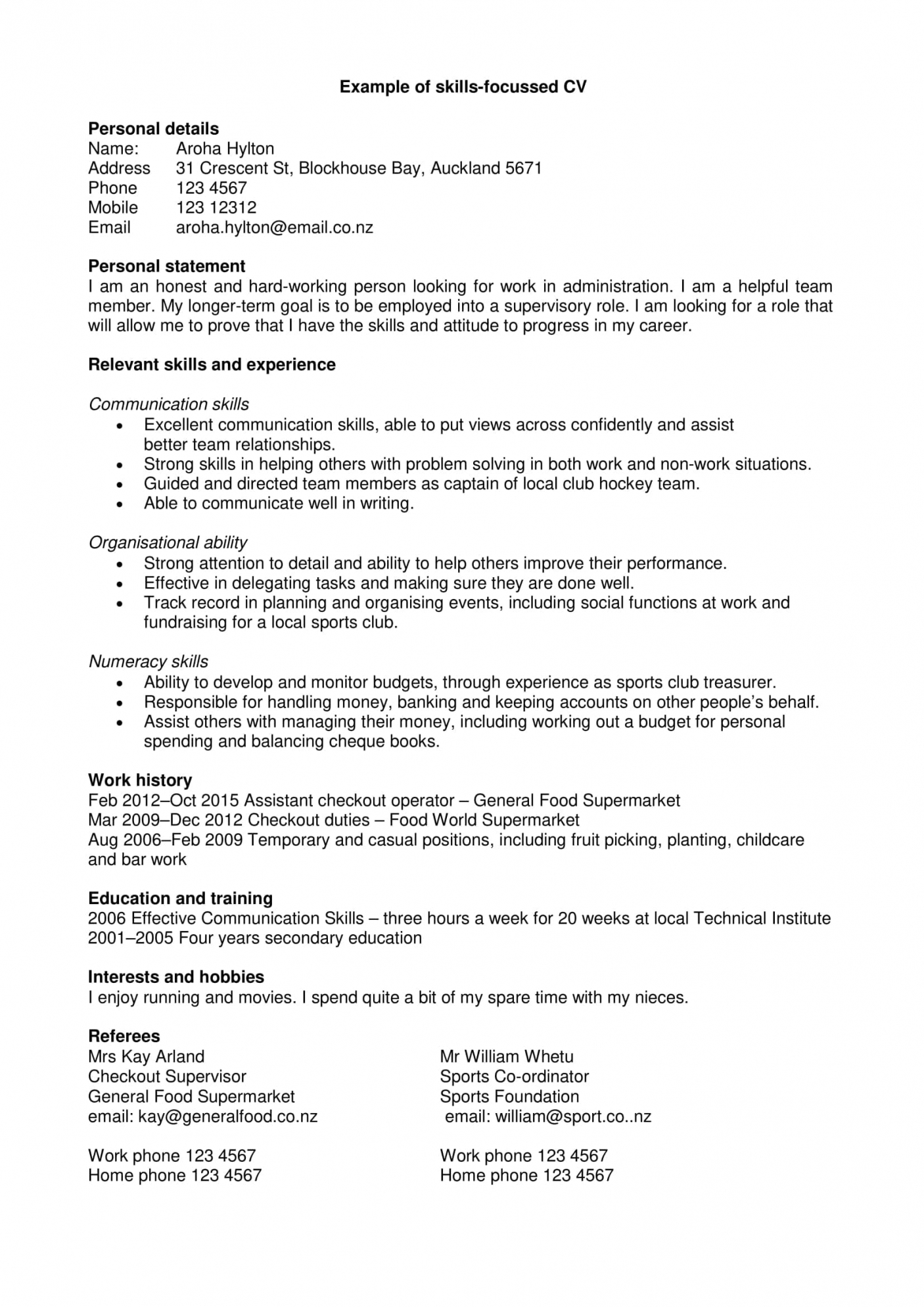 Resume Personal Statement Examples