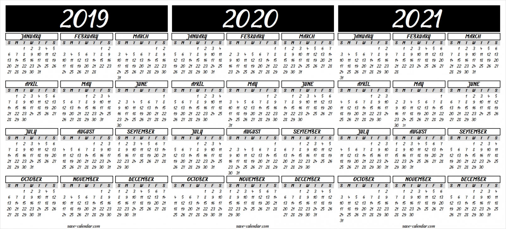 2019 2020 2021 Calendar Printable | 2021 Calendar, Free