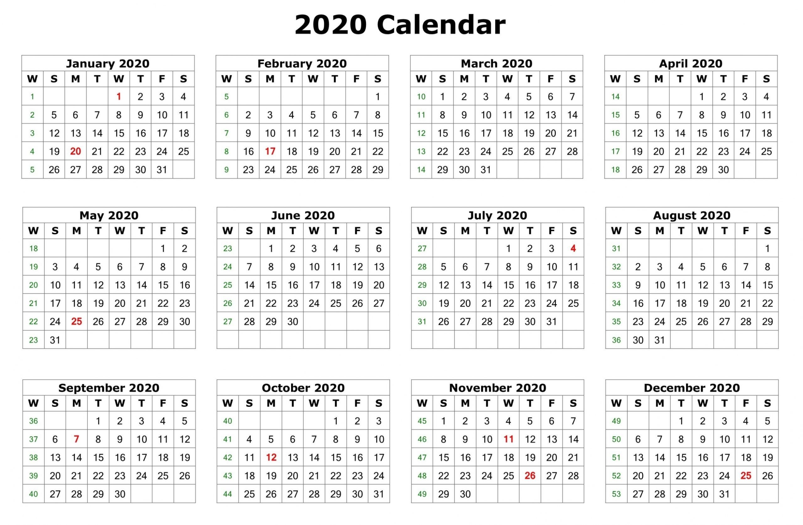 Printable Calendar Months 2020