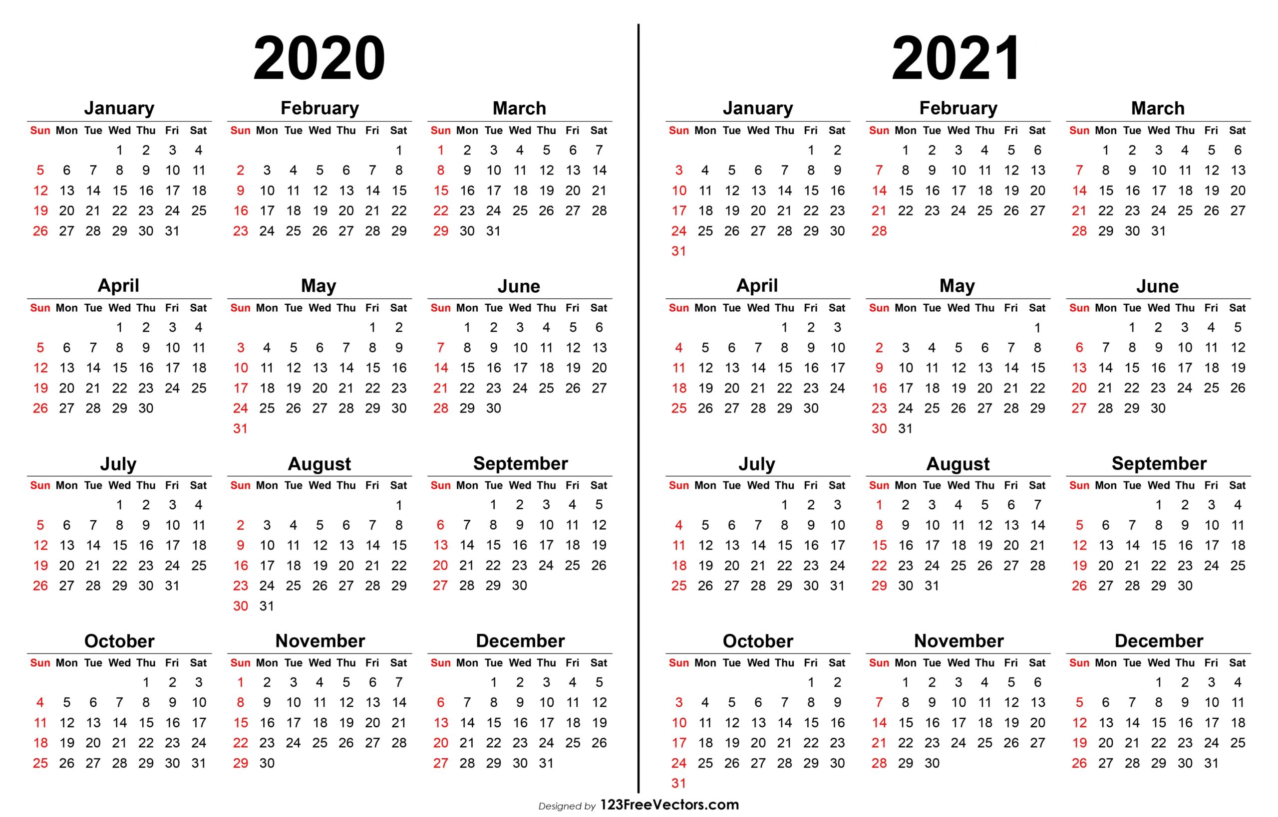 Printable Calendar 2020 And 2021