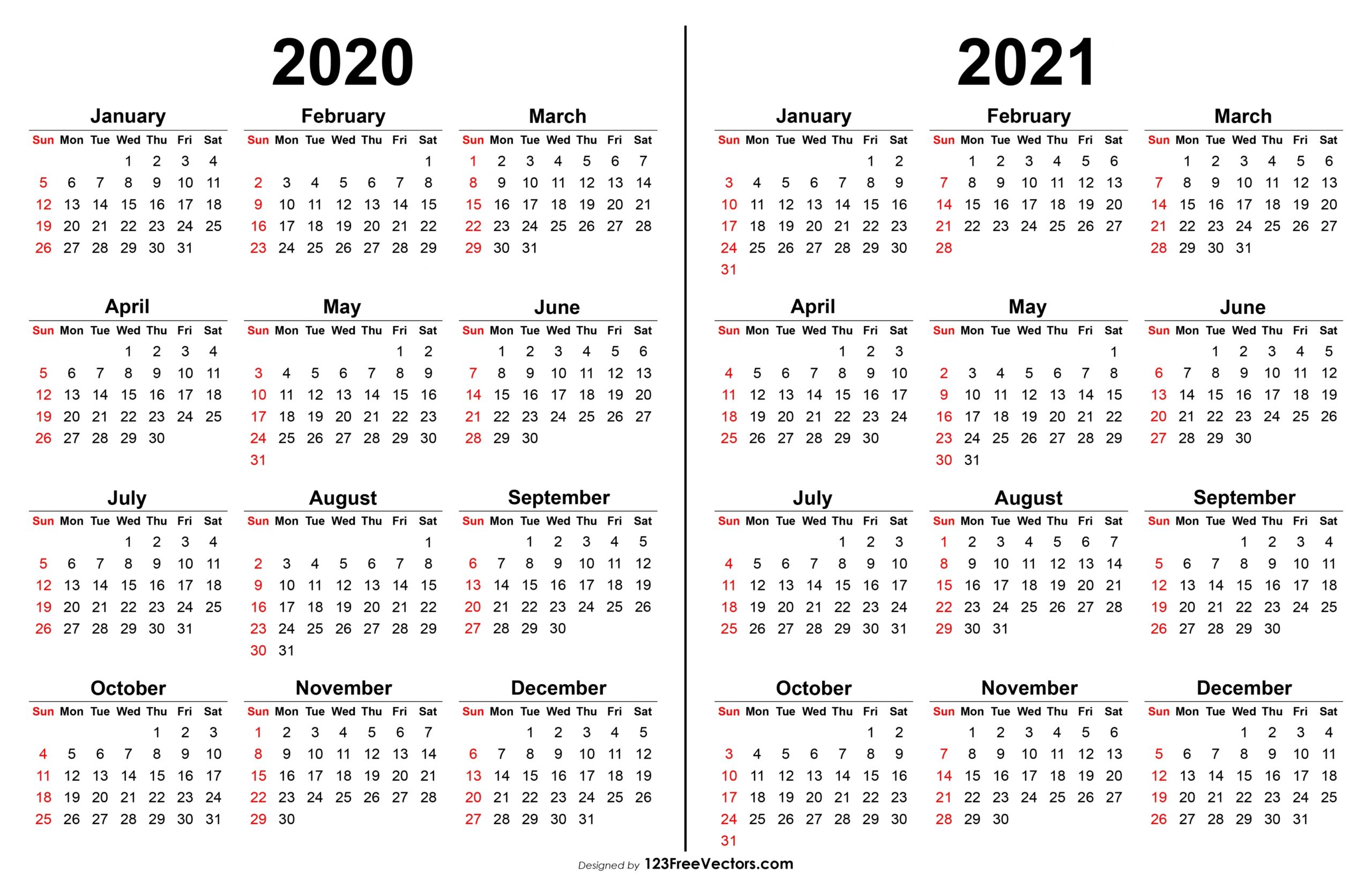 2020 2021 Two Year Calendar Free Printable Pdf Templates Riset