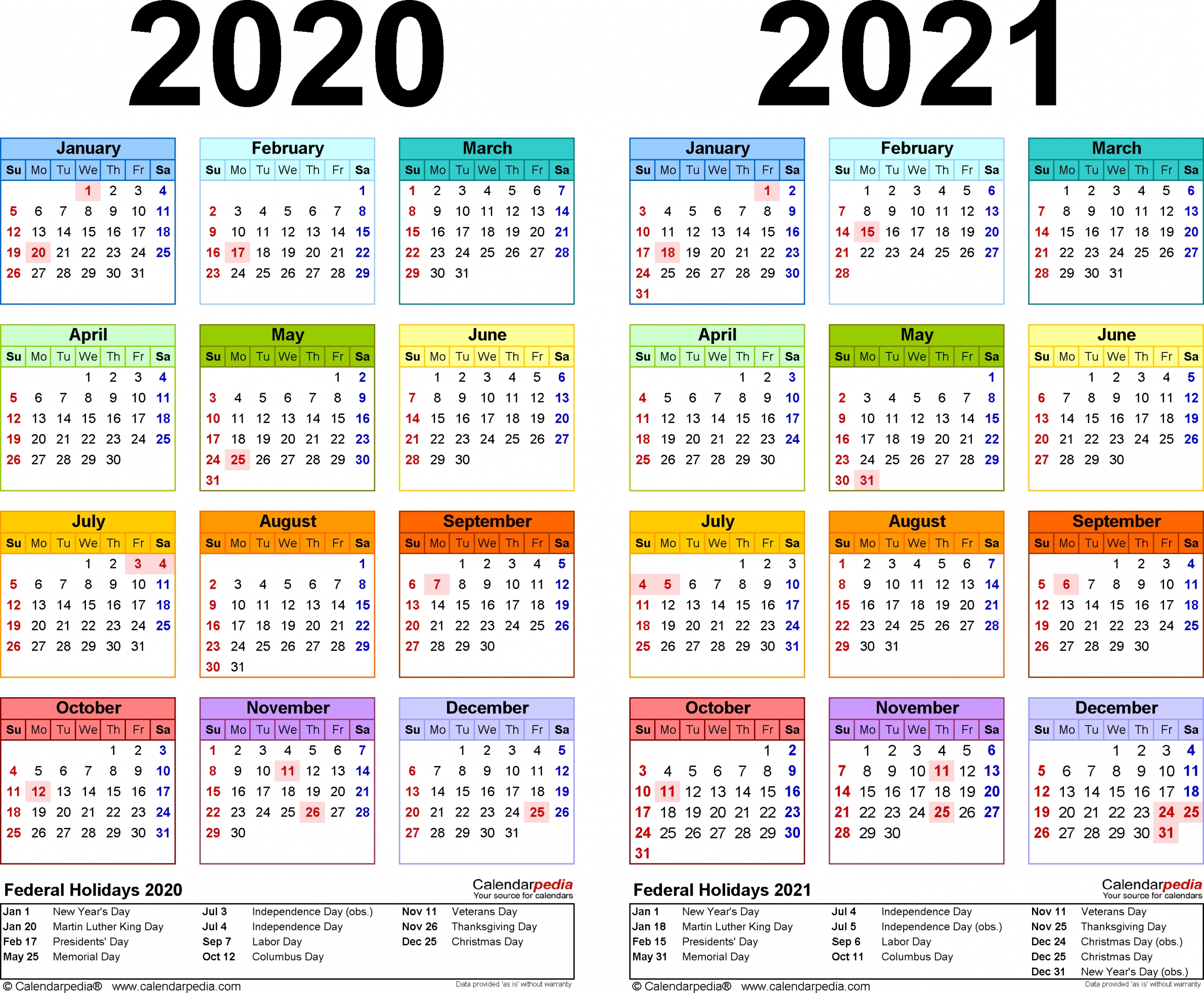 2020 And 2021 Monthly Calendar Printable