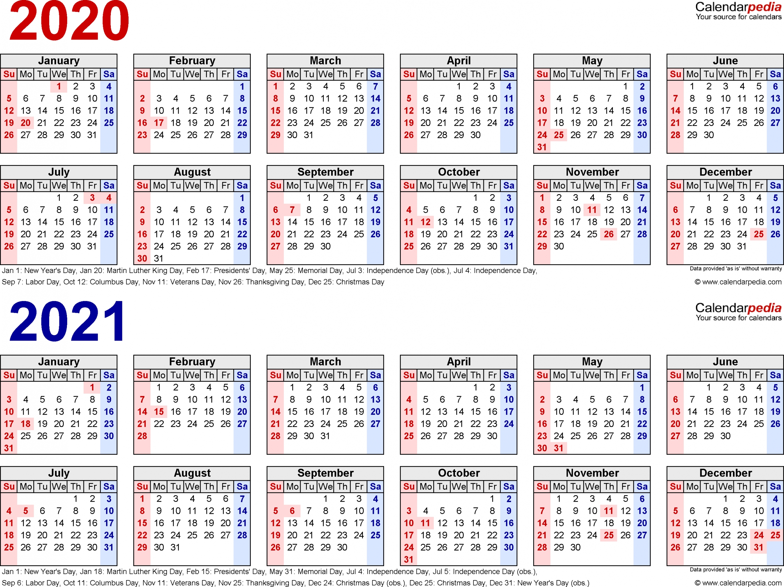 2020 And 2021 Calendar Printable