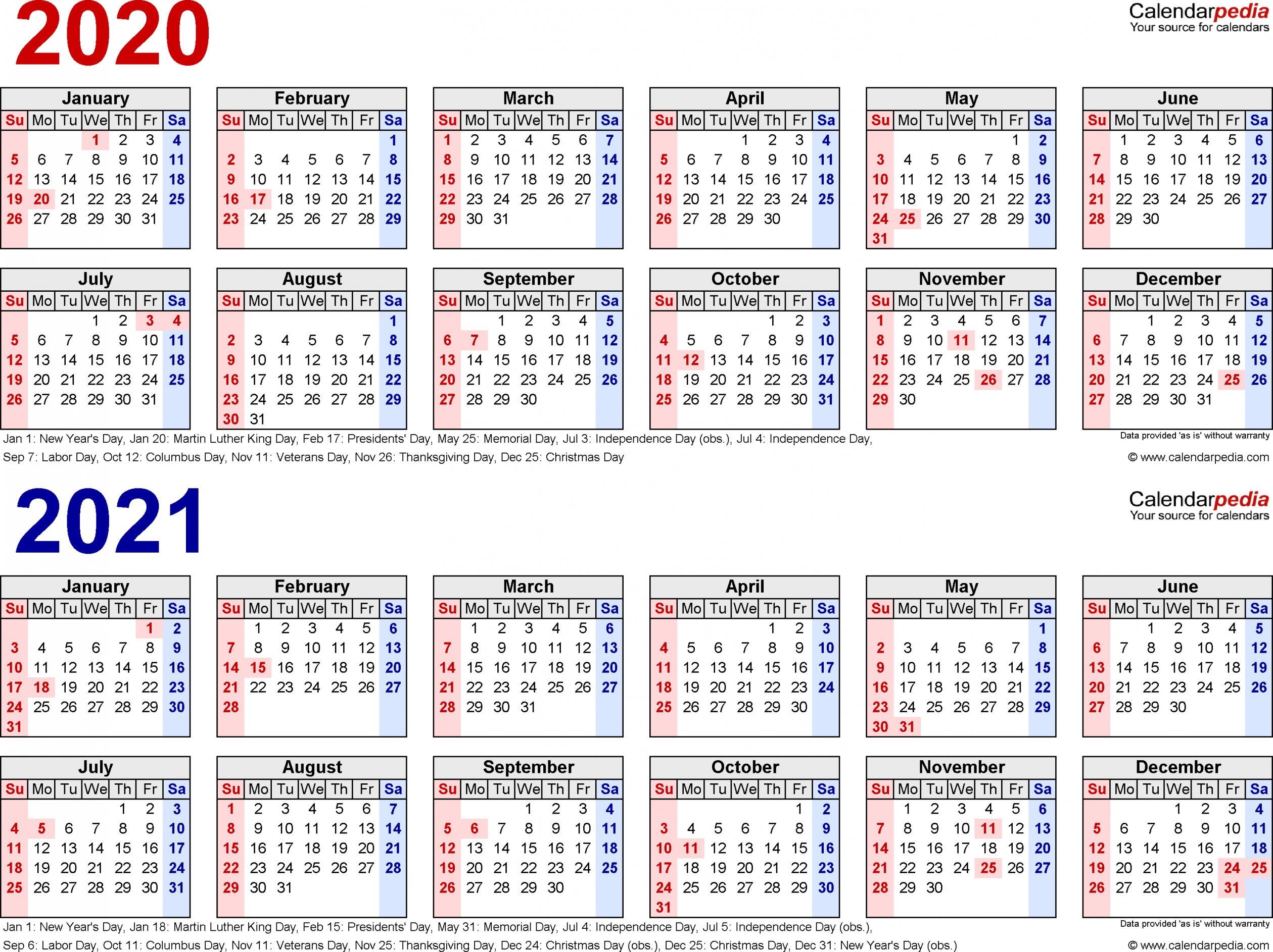 Calendar 2020 And 2021 Printable