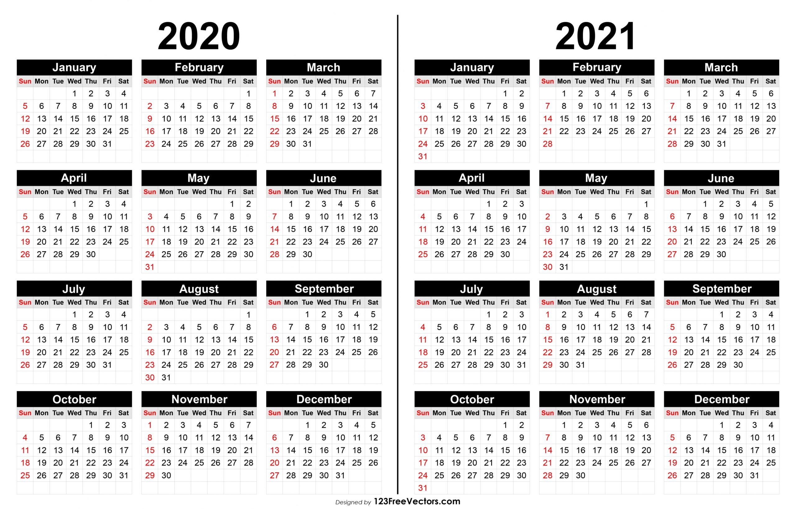 2020 And 2021 Monthly Calendar Printable