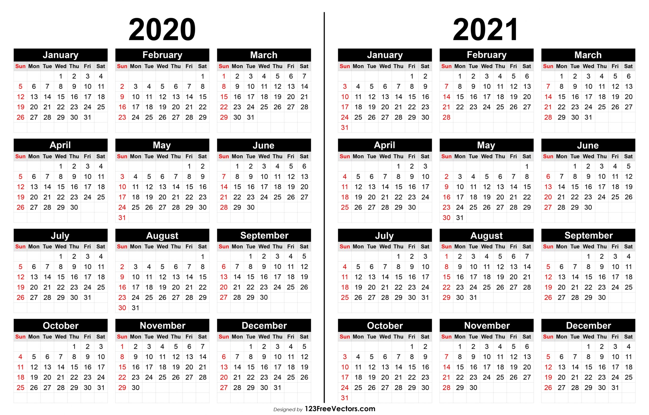 Calendar 2020 And 2021 Printable Calendar 2020 And 2021 Printable