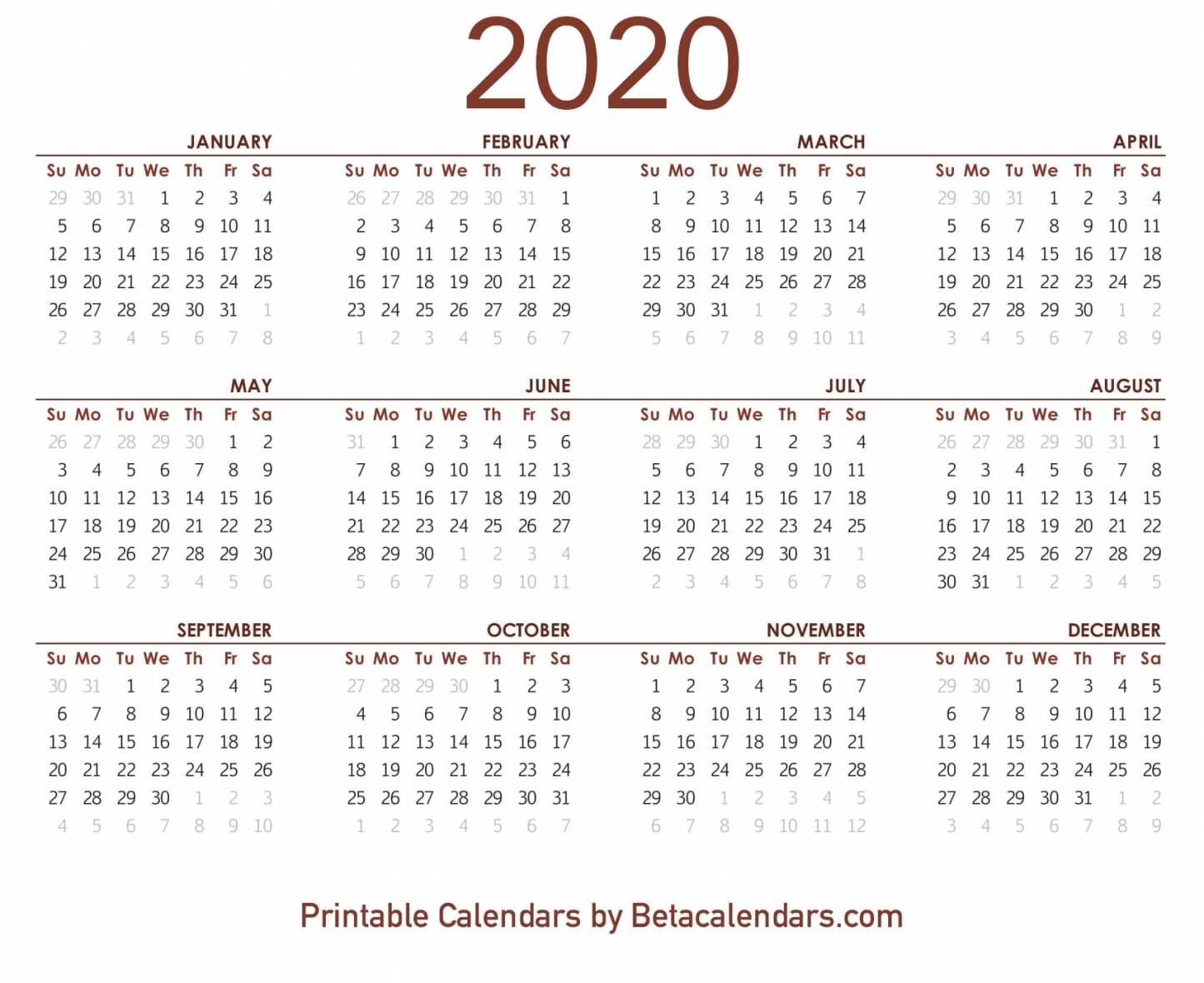 Calendars Printable 2020 Calendars Printable 2020