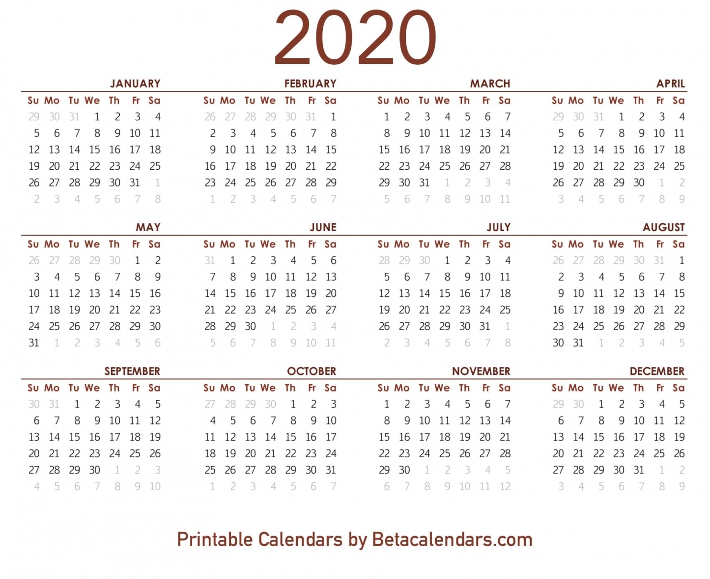 Calendars 2020 Printable