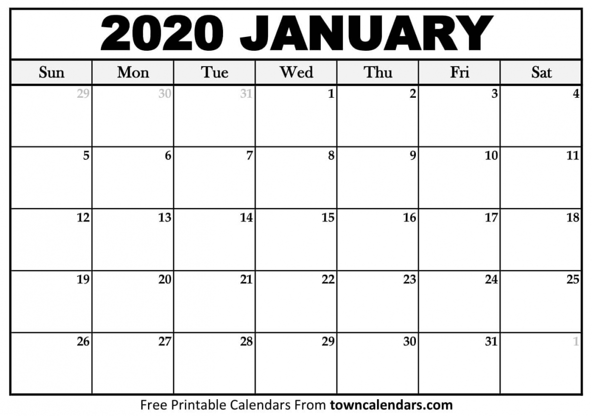 2020 Calendar January Printable