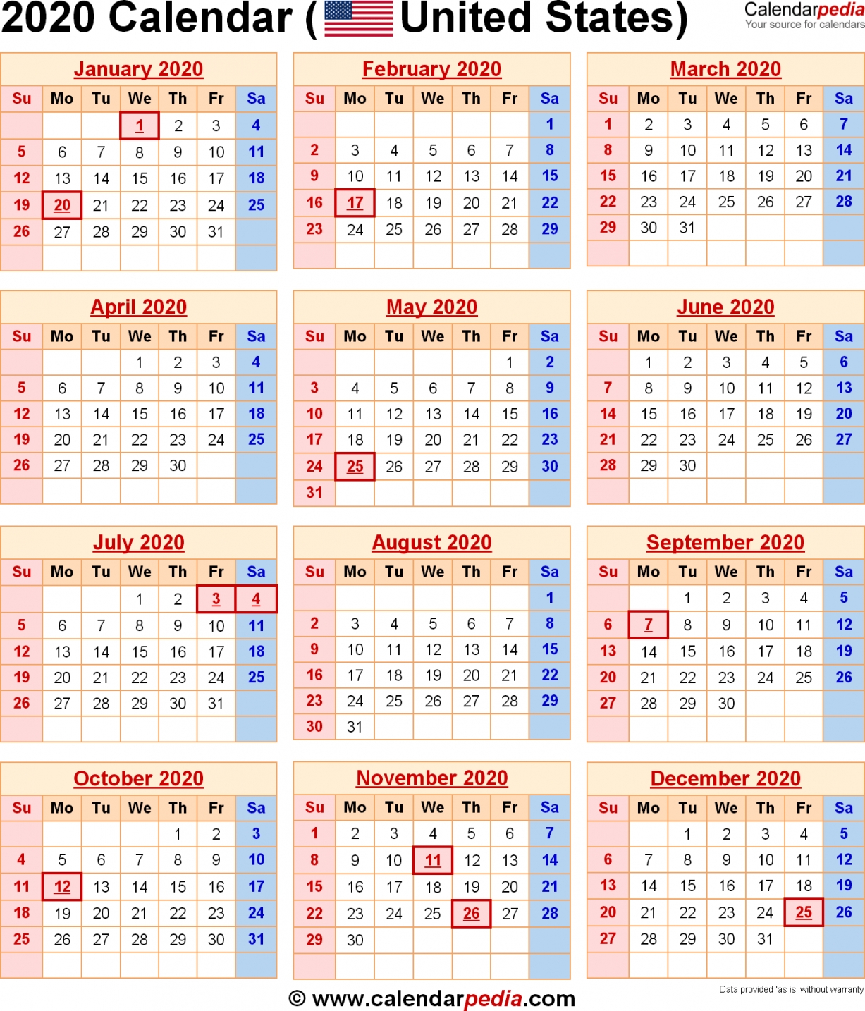 Calendar 2020 Printable With Holidays