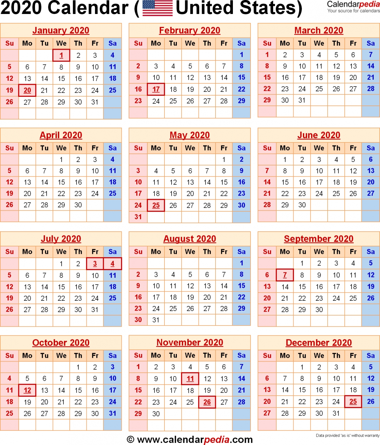 Printable 2020 Calendar With Holidays Printable 2020 Calendar With Holidays