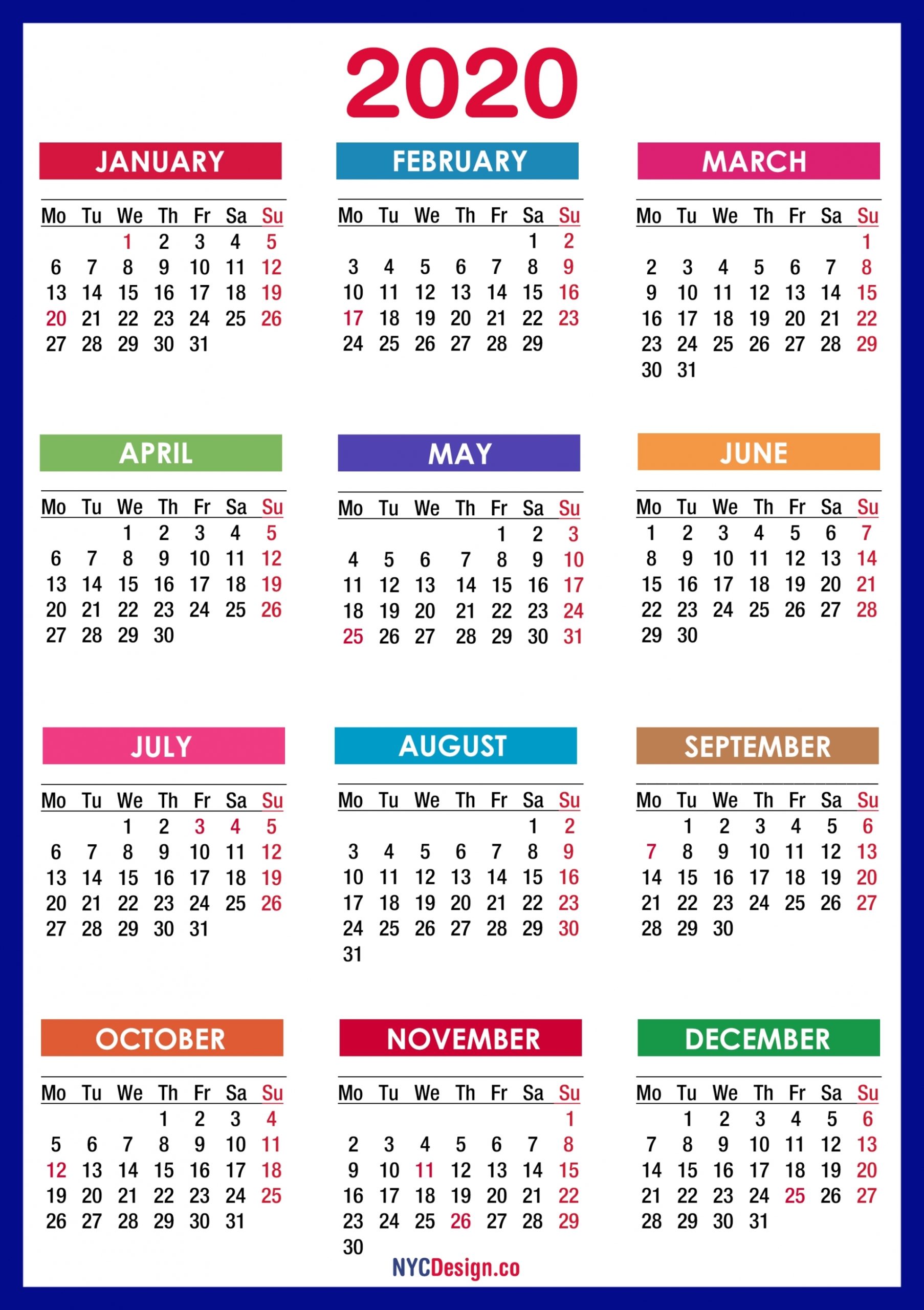 2020 Calendar Pdf Free