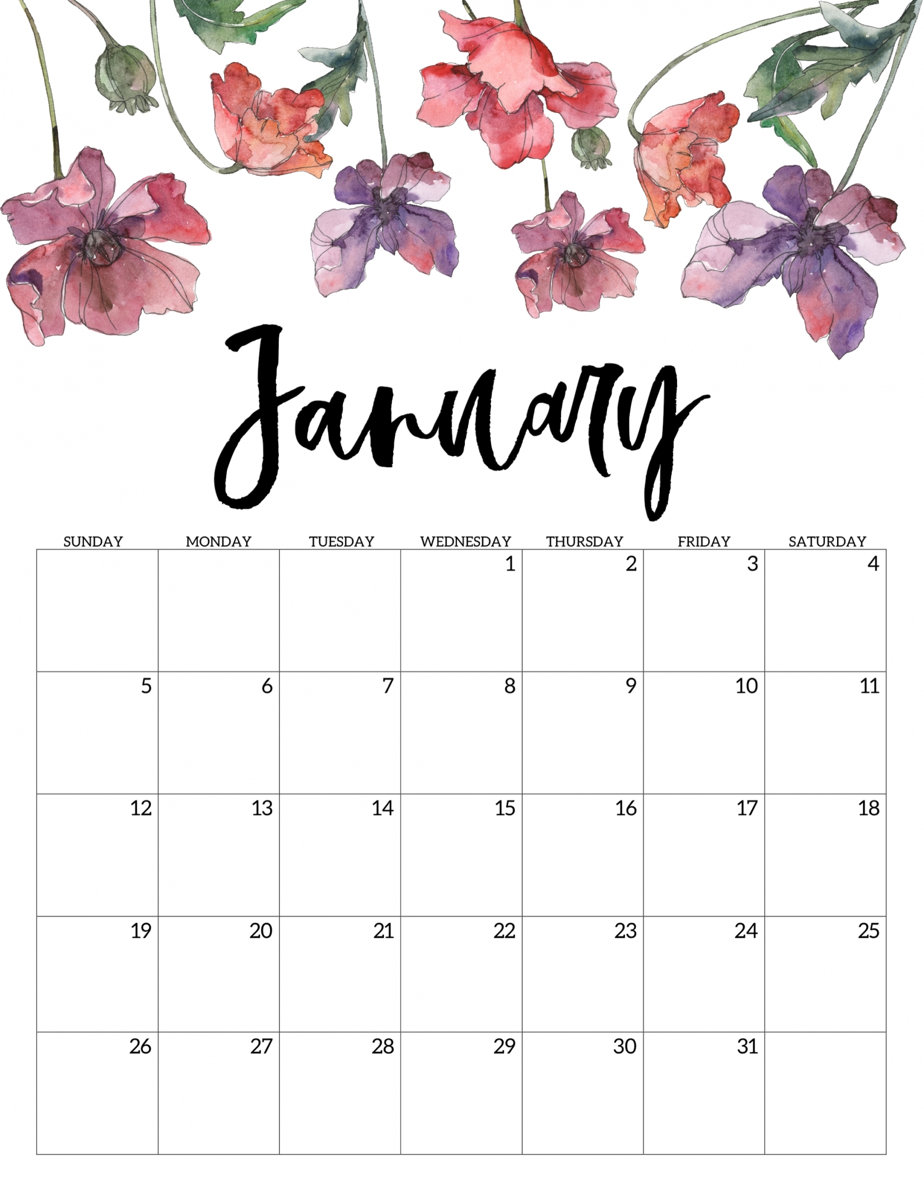 2020 Printable Calendar Free