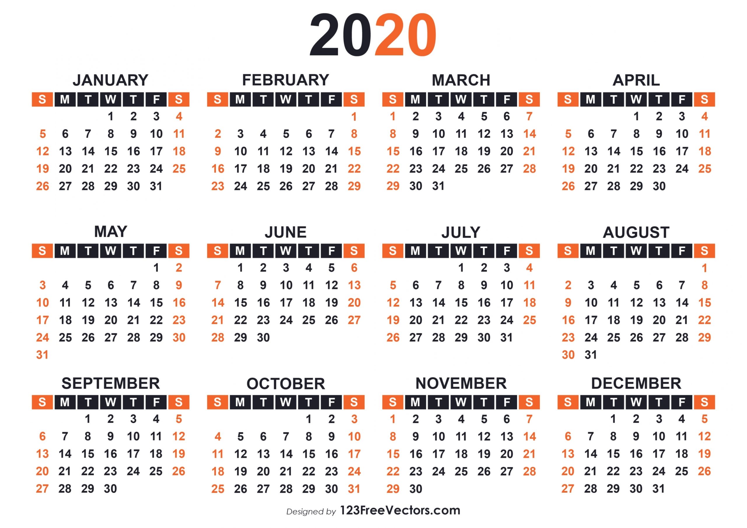 Calendar 2020 Template Printable