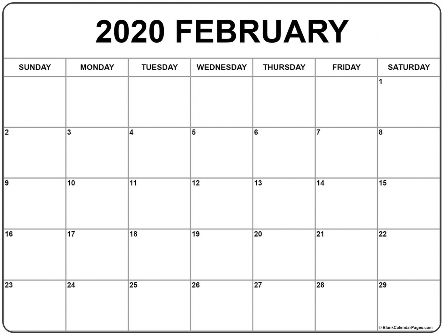 Blank Printable Monthly Calendar 2020