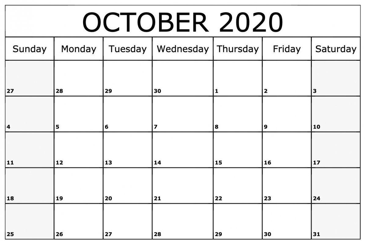 October Calendar 2020 Printable