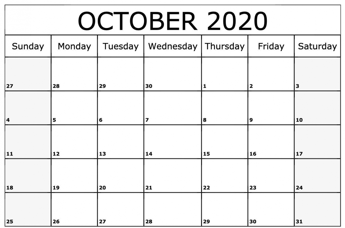 October Calendar 2020 Printable