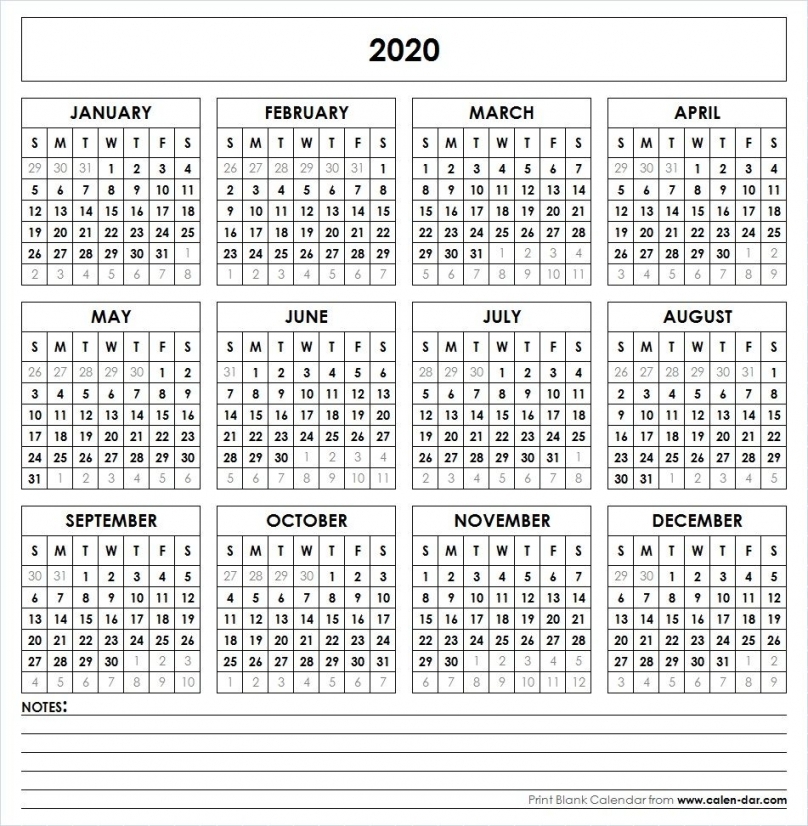 2020 Free Printable Yearly Calendar 2020 Free Printable Yearly Calendar