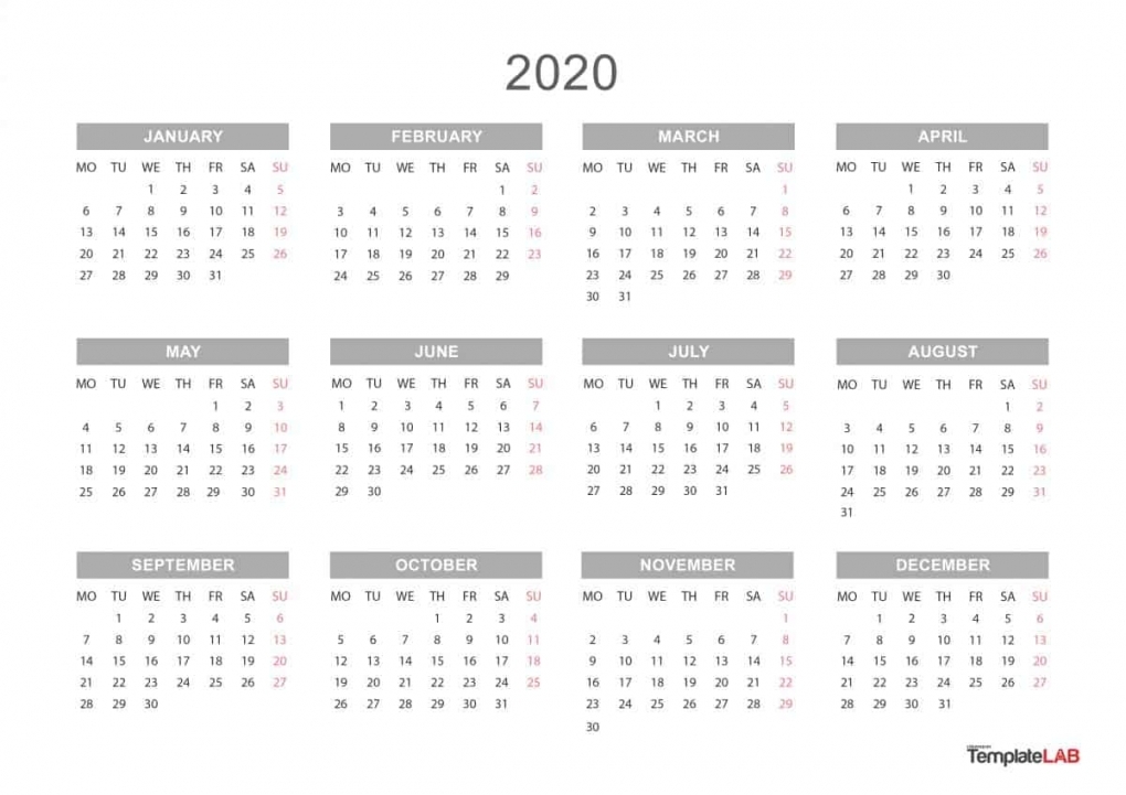 2020 Free Printable Yearly Calendar