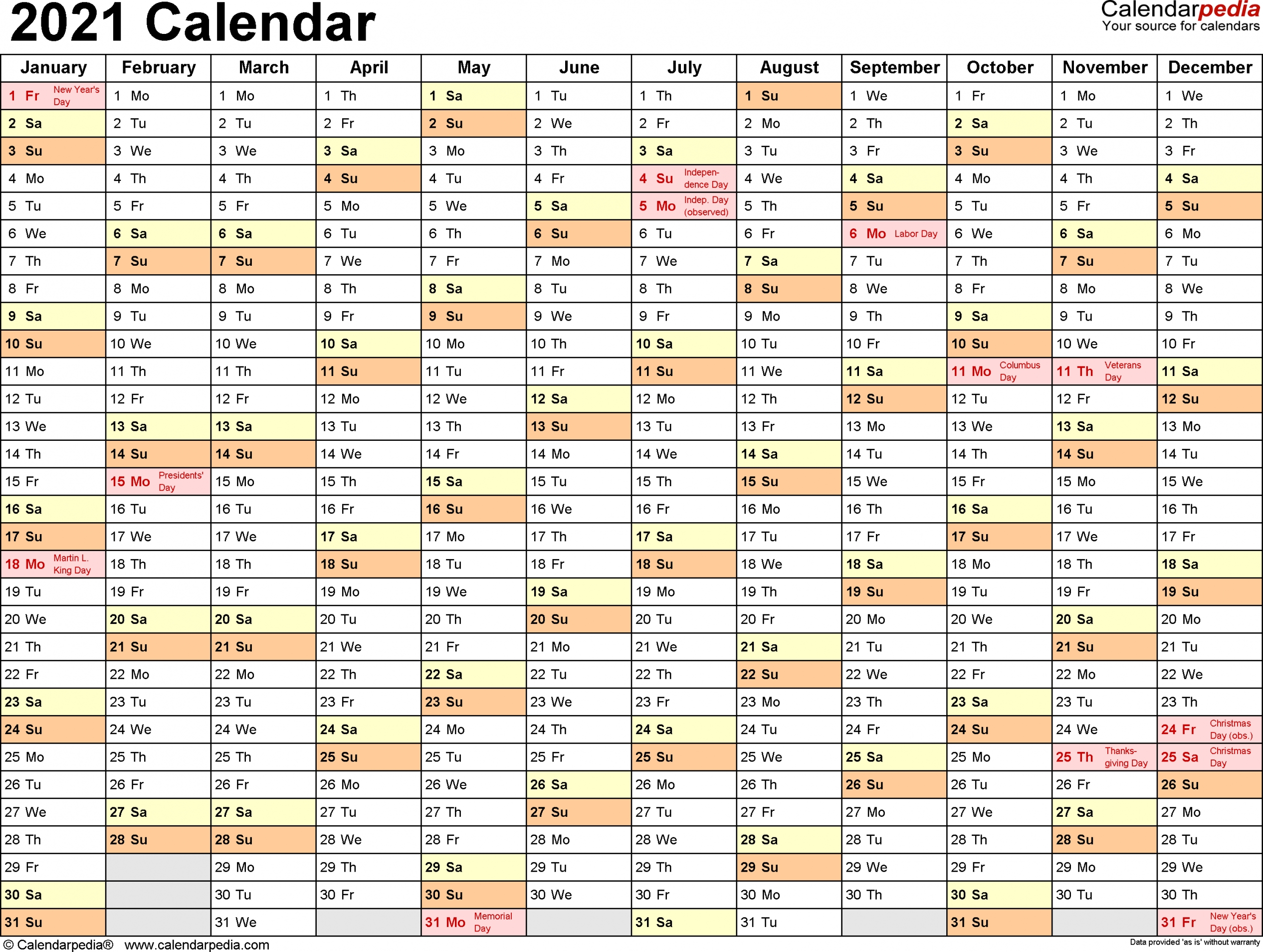 3 Month Calendar 2021 Excel