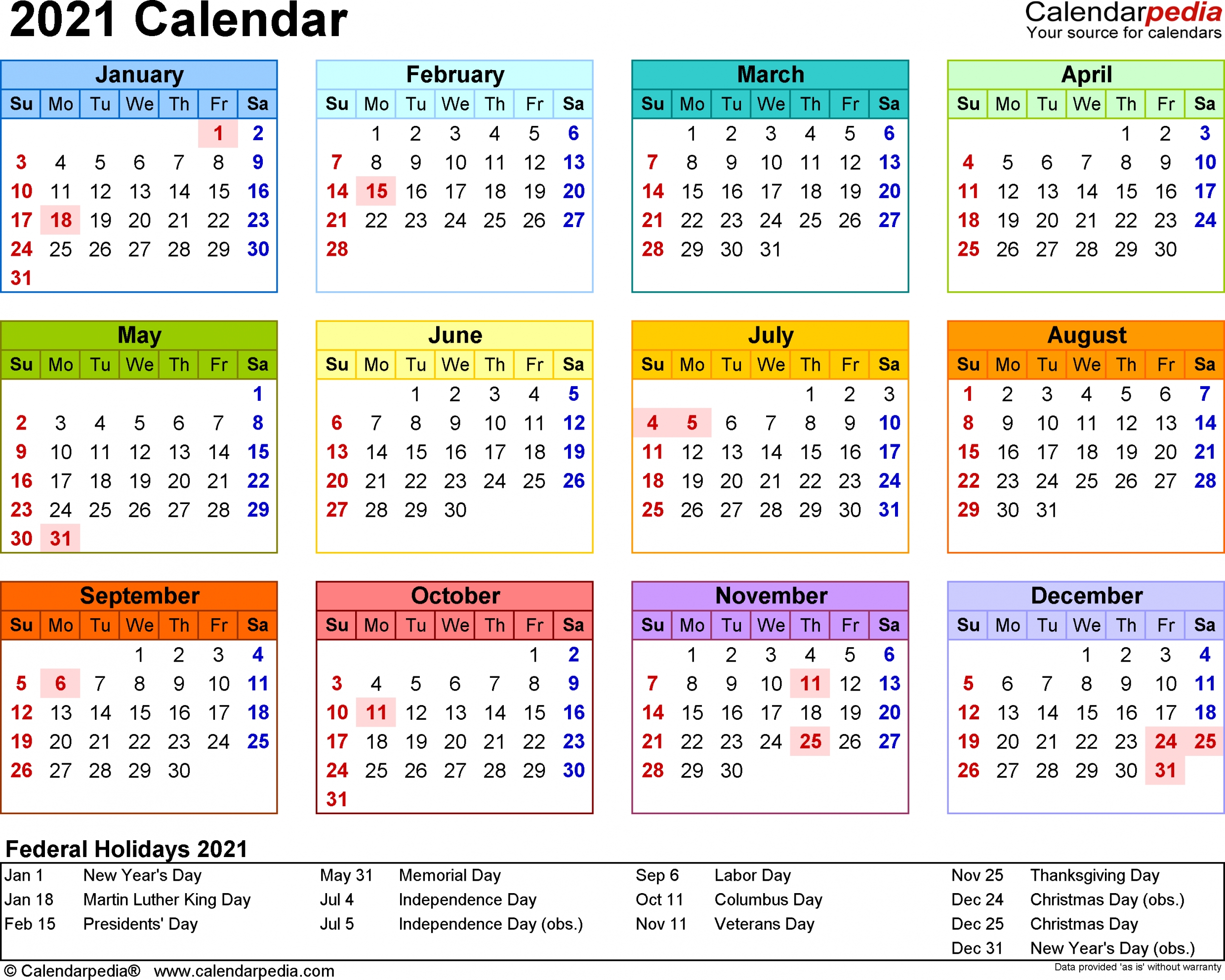 3 Month Calendar 2021 Excel
