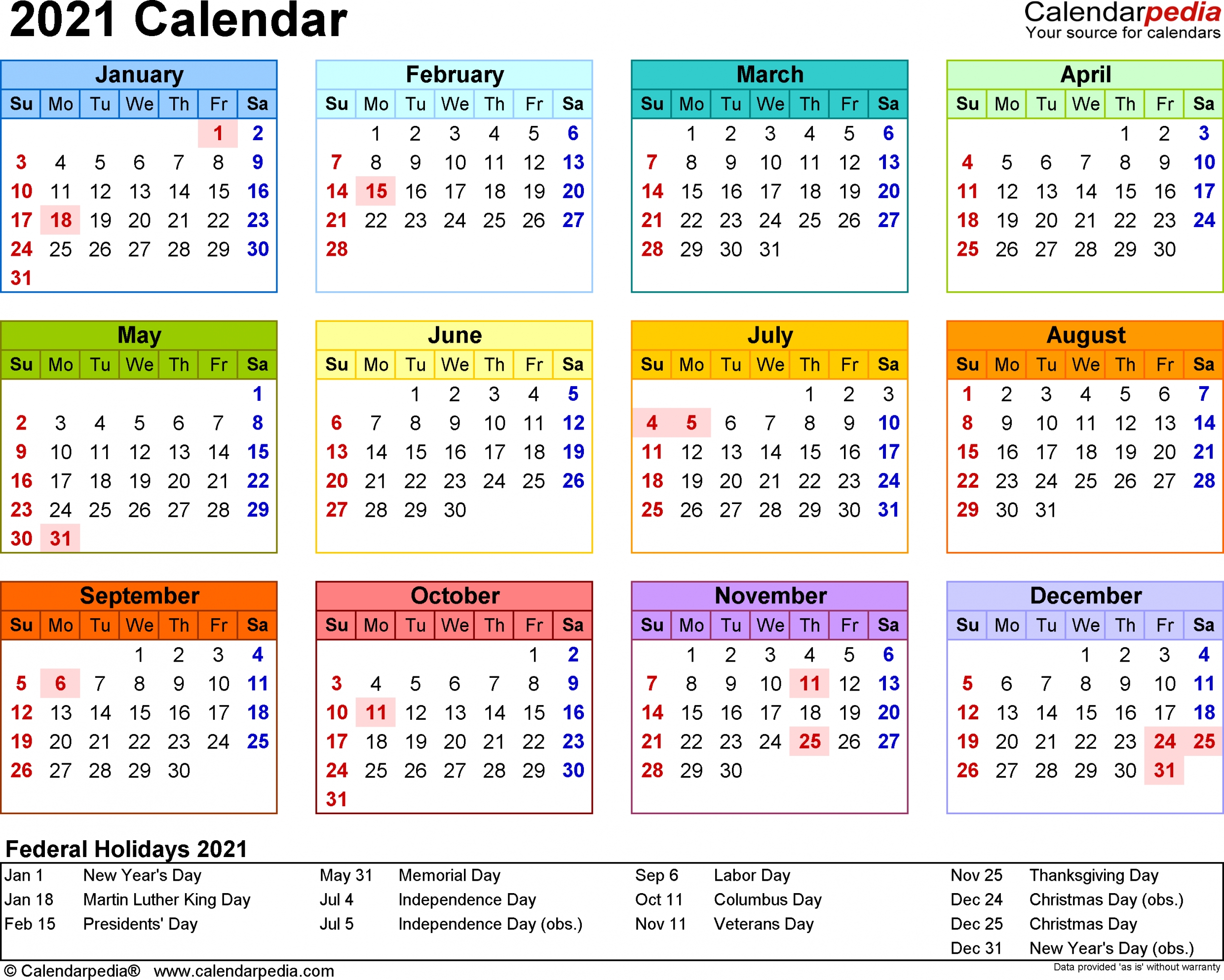 Printable Yearly Calendar 2021 Printable Yearly Calendar 2021
