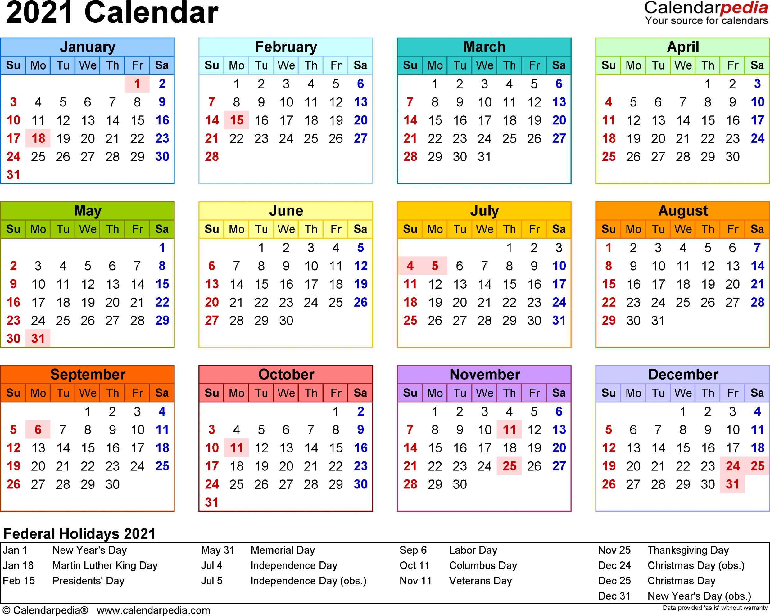 Printable Lined Calendar 2021