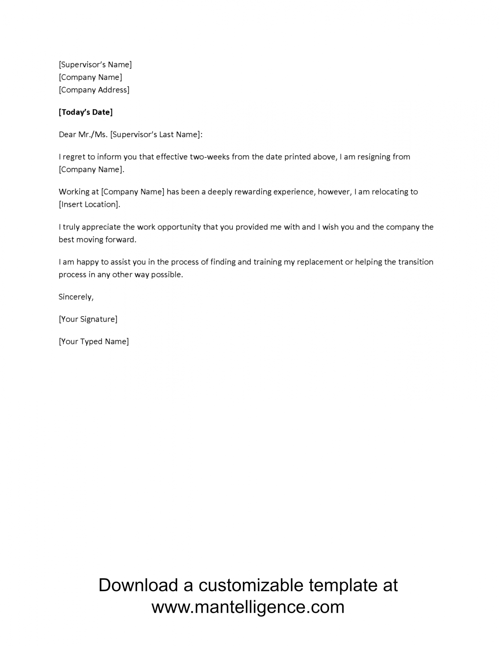 Two Weeks Notice Letter Examples