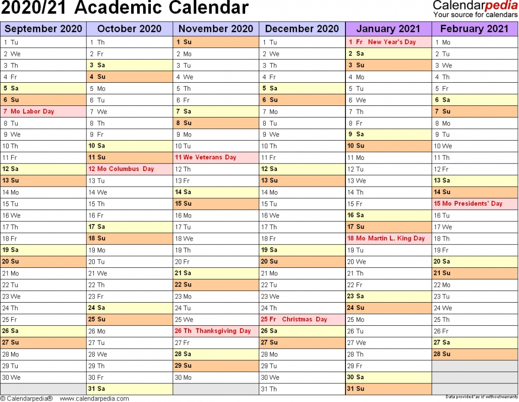 2020 2021 Academic Calendar Printable | Free Letter Templates