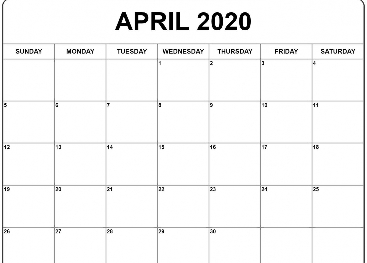 April Printable Calendar 2020