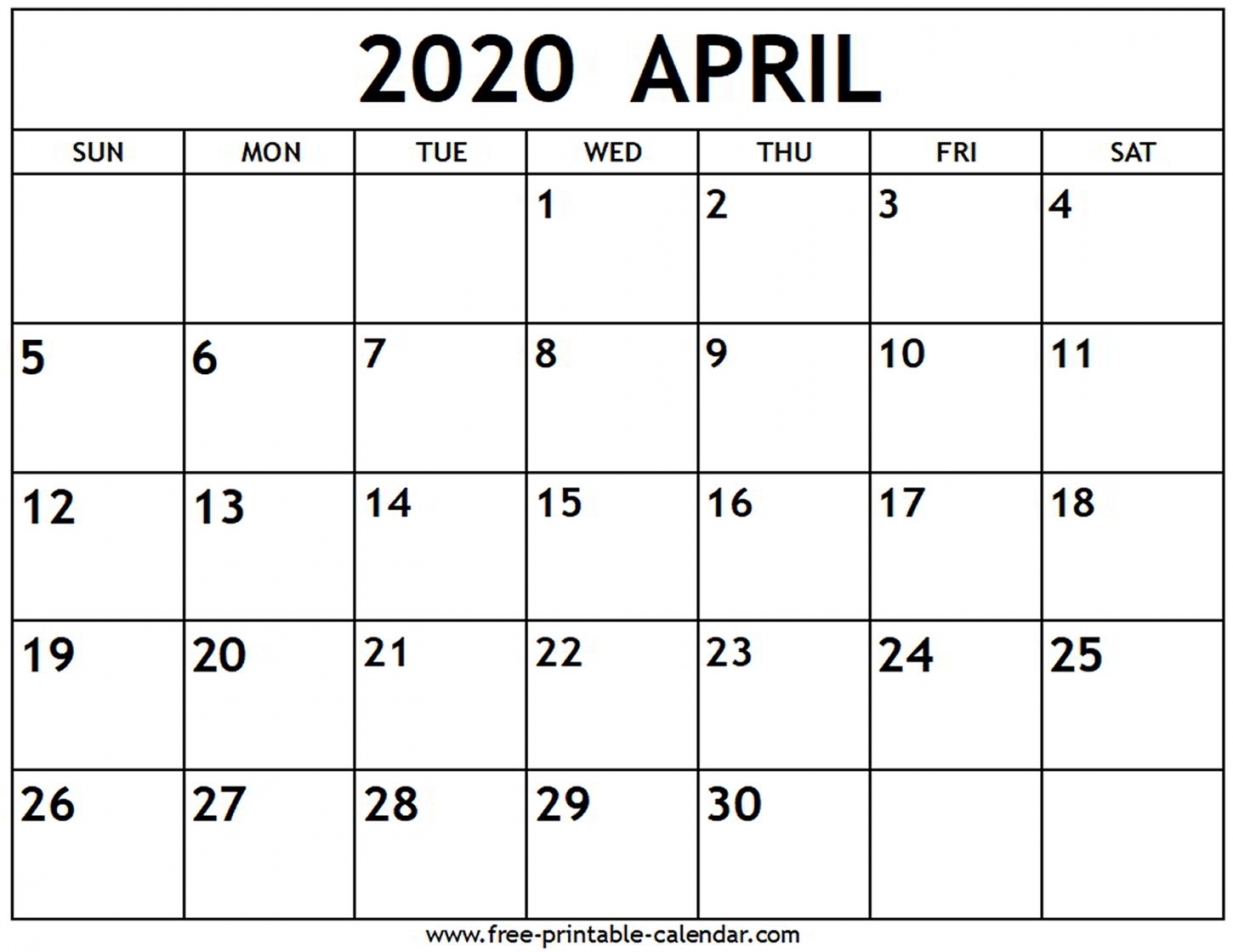 April 2020 Calendar Printable