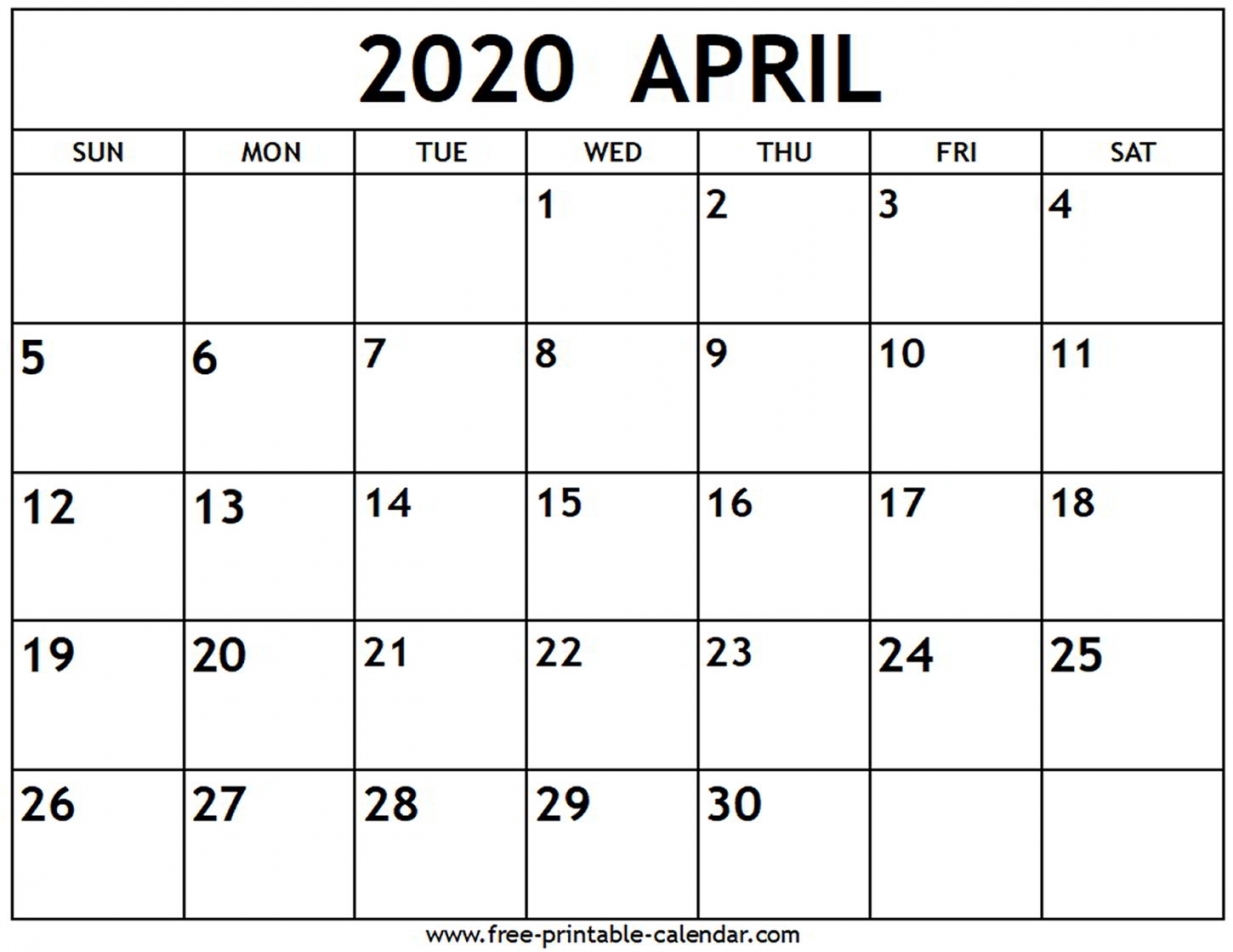 April Printable Calendar 2020 April Printable Calendar 2020