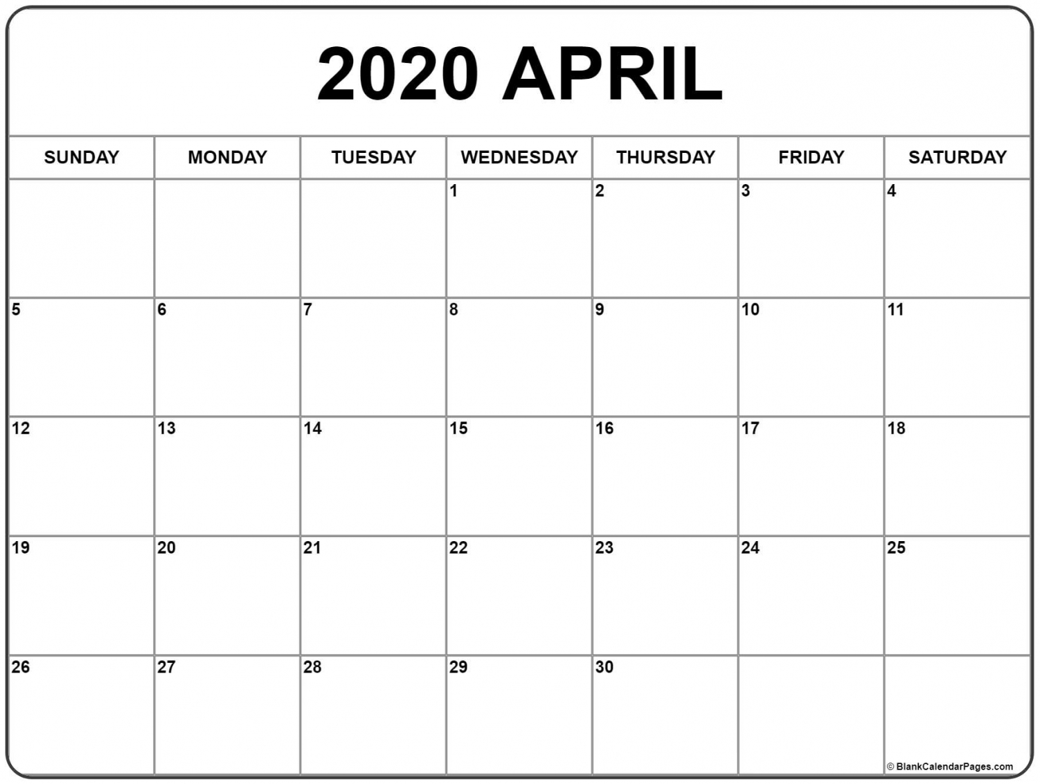 April 2020 Calendar Printable