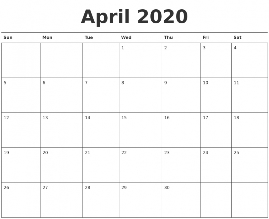 April 2020 Calendar Printable